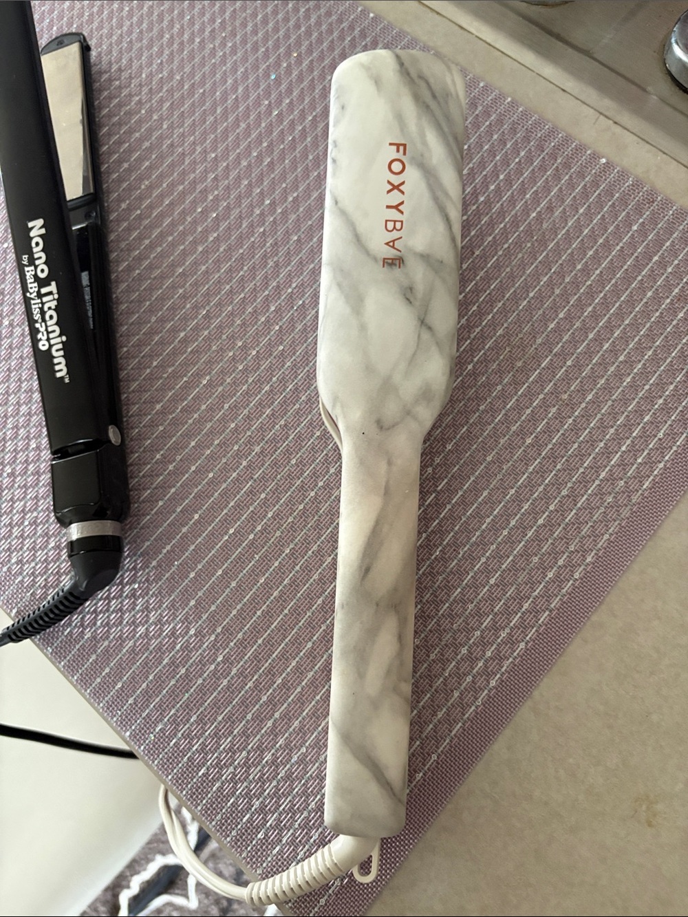 FoxyBae Marble-Print Hair Straightener - White Rose Gold